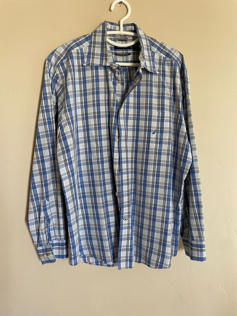 Nautica Blue and White Plaid Button-Down Shirt